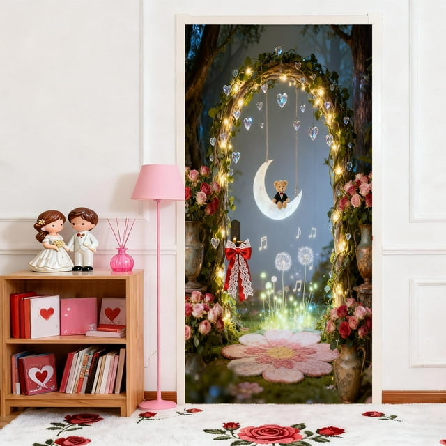 Polyester Housse de Porte en 35x71 Pouces Housse de Porte de la Saint-Valentin Rideau Décoratif avec Motif de Vacances pour Décorations Murales et de Fête (1 Pce) Rkxzt