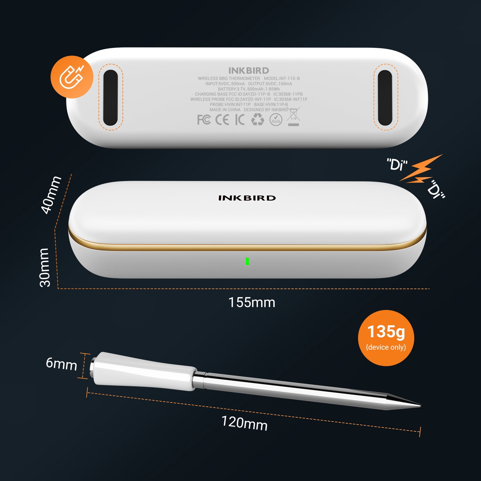 INKBIRD Bluetooth Meat Thermometer, Ultra Accurate Multi-sensor Meat Probe, with High and Low Temperature Alarms and Cooking Time Estimator, Ideal for BBQ Novices and Chefs