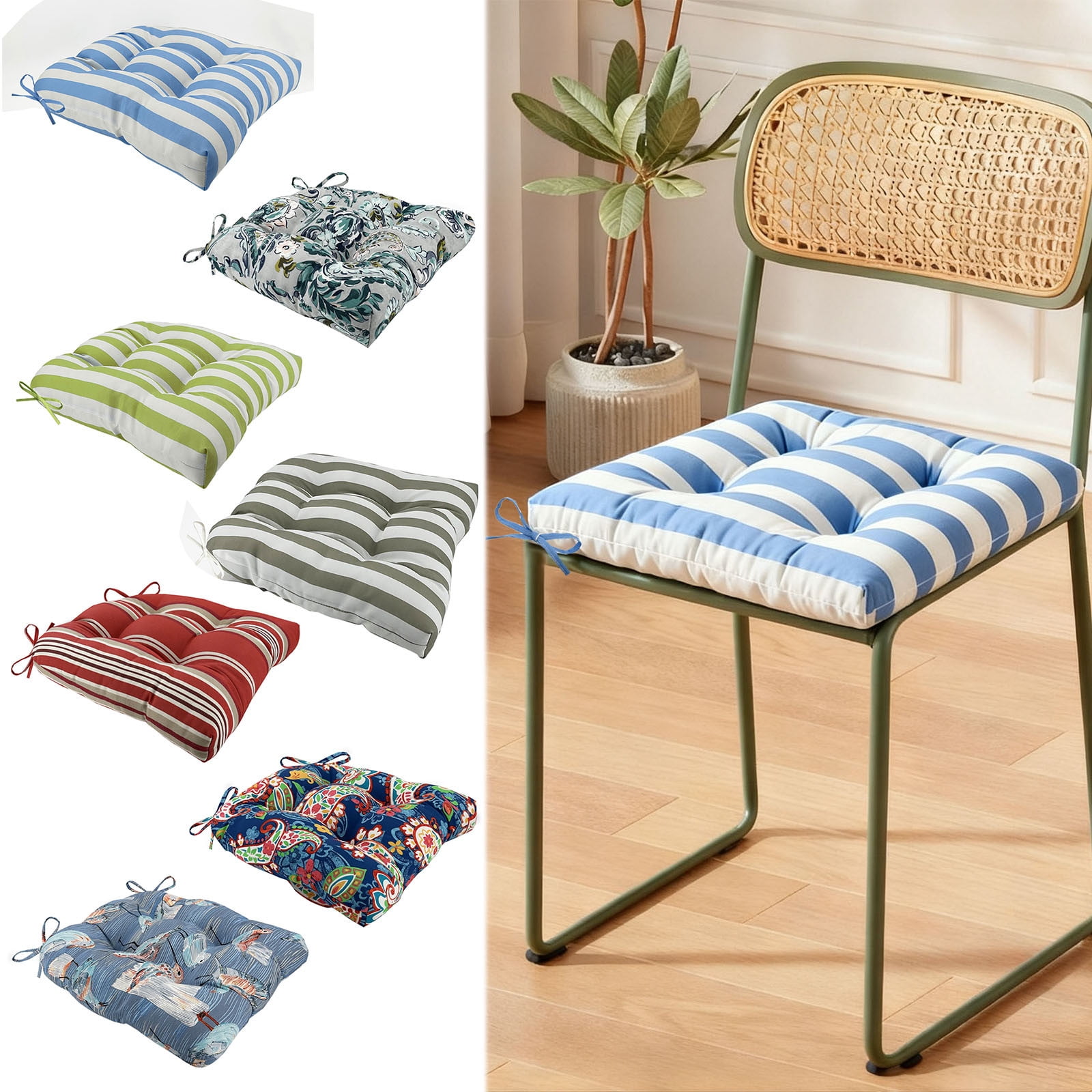 Outdoor Chair Cushions Set of 2 with Ties, 19x19 Inch Waterproof Patio Seat Cushions, Tufted High-Density Foam Pads for Garden Furniture, Indoor/Outdoor Use for Patio, Kitchen, Office