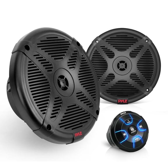Pyle 6.5” Marine Wakeboard Bluetooth Speaker, Water Resistant 2-Way Mini Box Speaker with Built-In LED Lights (Black)