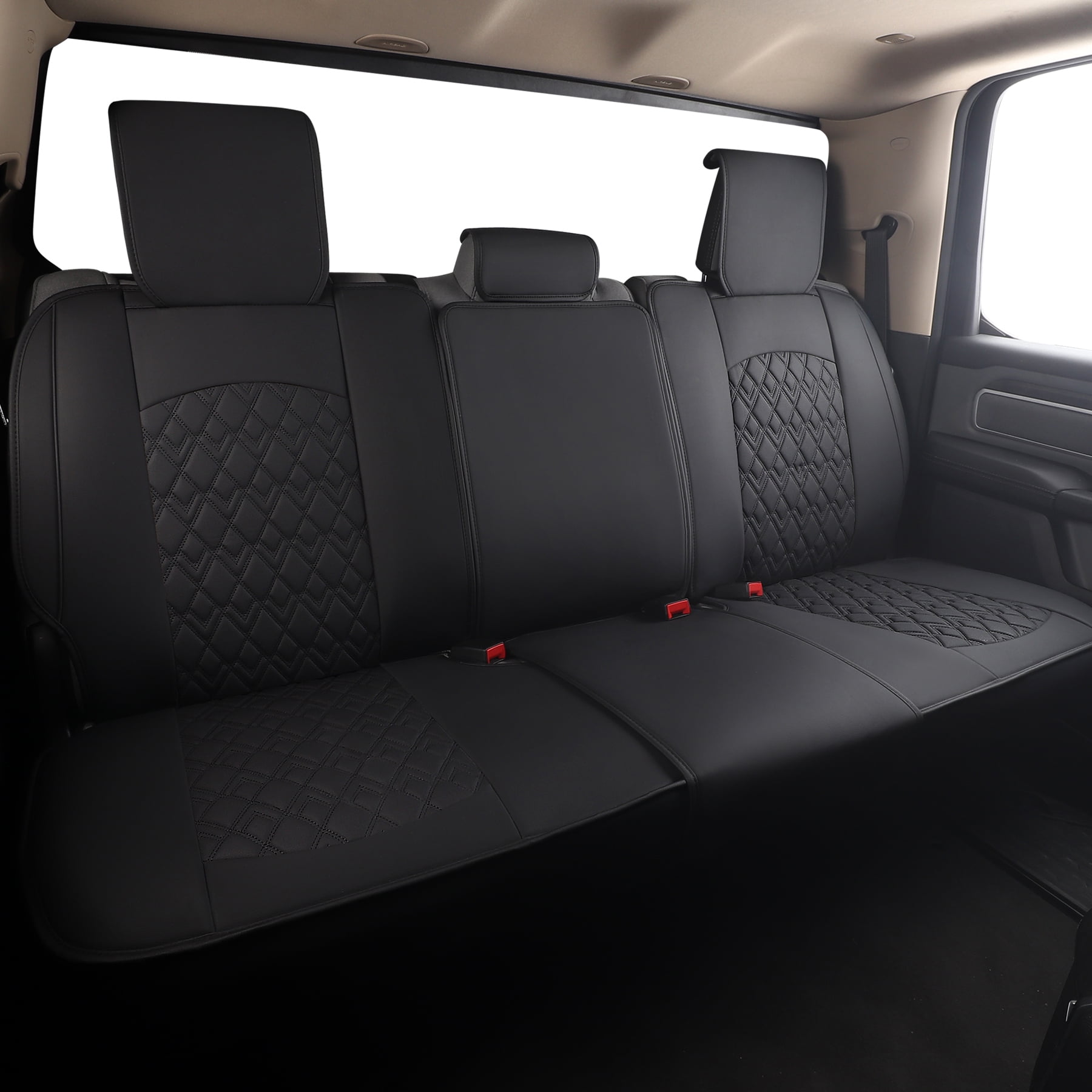 JOJOBAY Car Seat Covers for Dodge Ram,Fit 2009-2025 1500/2500/3500 HD Pick-up Truck,Crew,Regular,Quad,Mega Cab,Waterproof Leather Seat Covers,Seat Covers Protectors (Rear Seat Cover,Black)