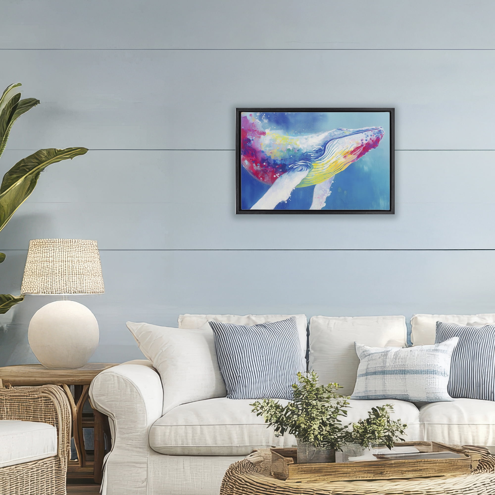 Stupell Industries Breaching Humpback Whale Black Framed Floater Canvas Wall Art, design by Chromatic Storm Studio