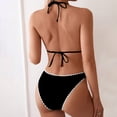 thumbnail image 6 of Women's Solid Color Lace Triangle Bikini Set Halter Adjustable Ties Backless Two-Piece Swimsuit Black XL(XL), 6 of 7