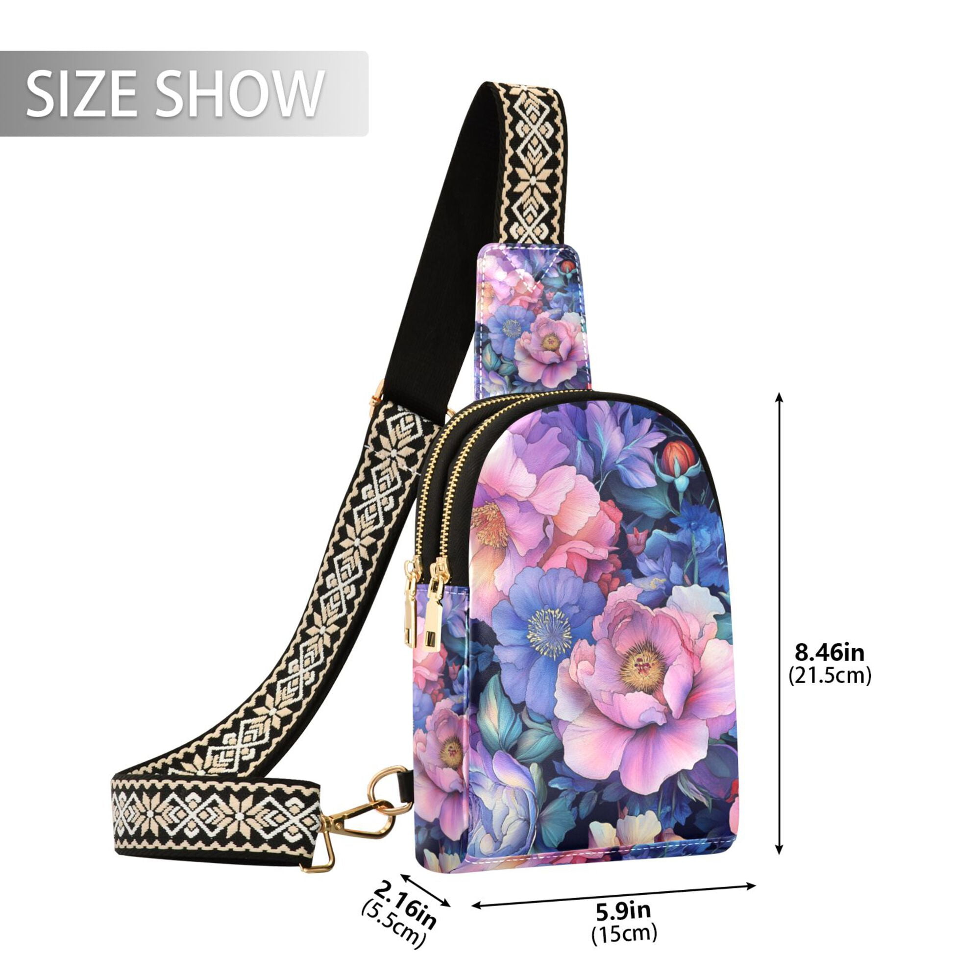 FORMRS Womens Crossbody Sling Bag Travel Daypack Shoulder Chest Backpack, Colorful Art Flowers
