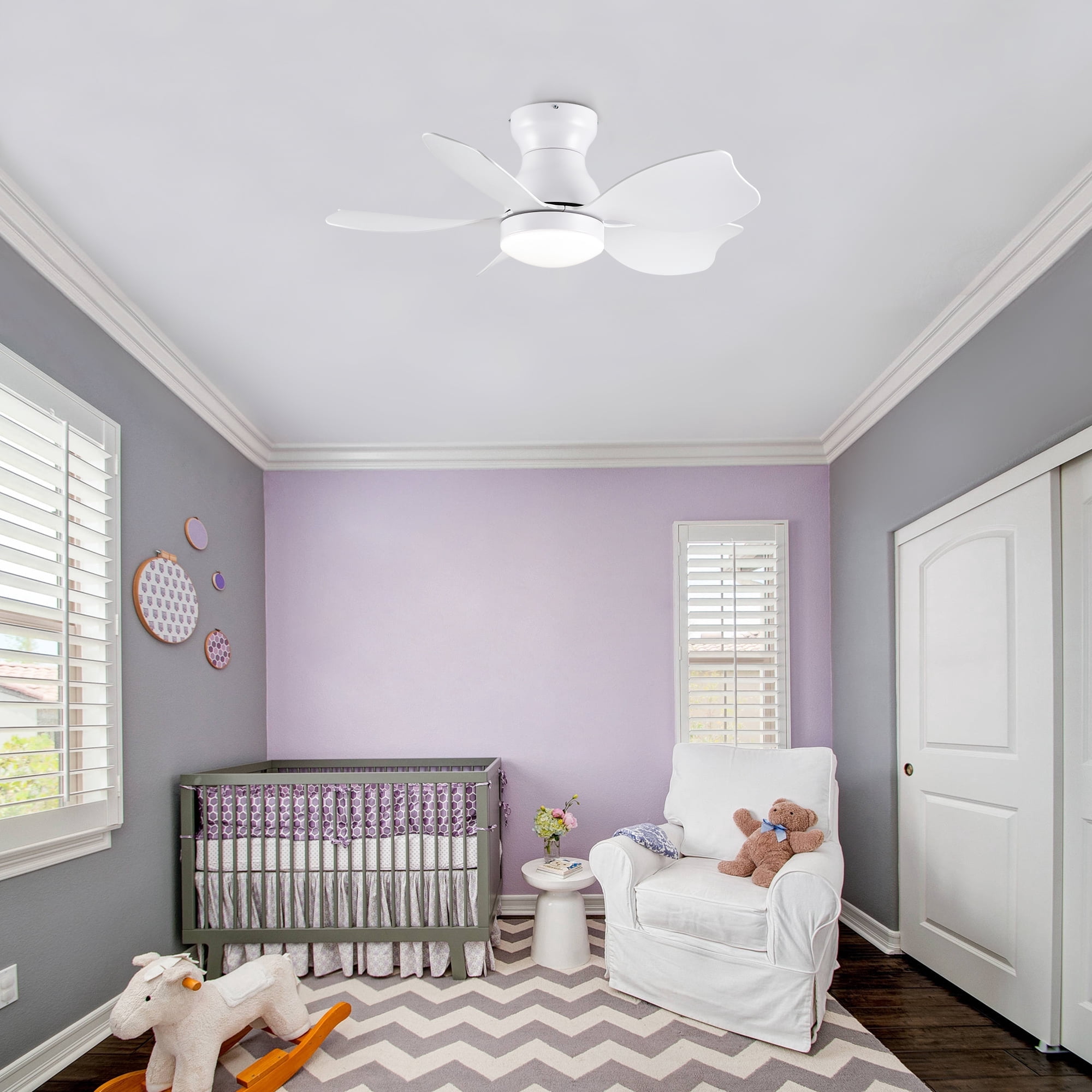 30 inch Flush Mount Ceiling Fan with Light, Modern White DC Motor Remote Control