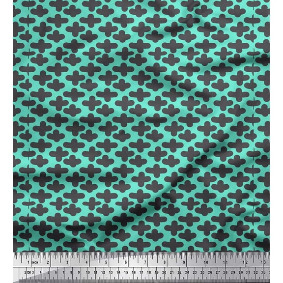 Soimoi Green Cotton Duck Fabric Plus Sign Geometric Printed Craft Fabric by the Yard 42 Inch Wide