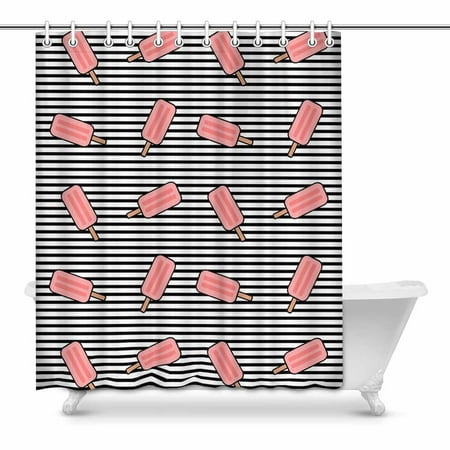 MKHERT Cute Cartoon Ice Cream Sticks Black and White Stripes Waterproof Shower Curtain Decor Fabric Bathroom Set 60x72