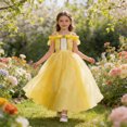 thumbnail image 5 of AINIYS Girls Short Sleeve Dress With Round Neck And Hidden Back Zipper Flowy Skirt For Garden Party And Wedding Flower Girl Yellow 3-4 Years, 5 of 7