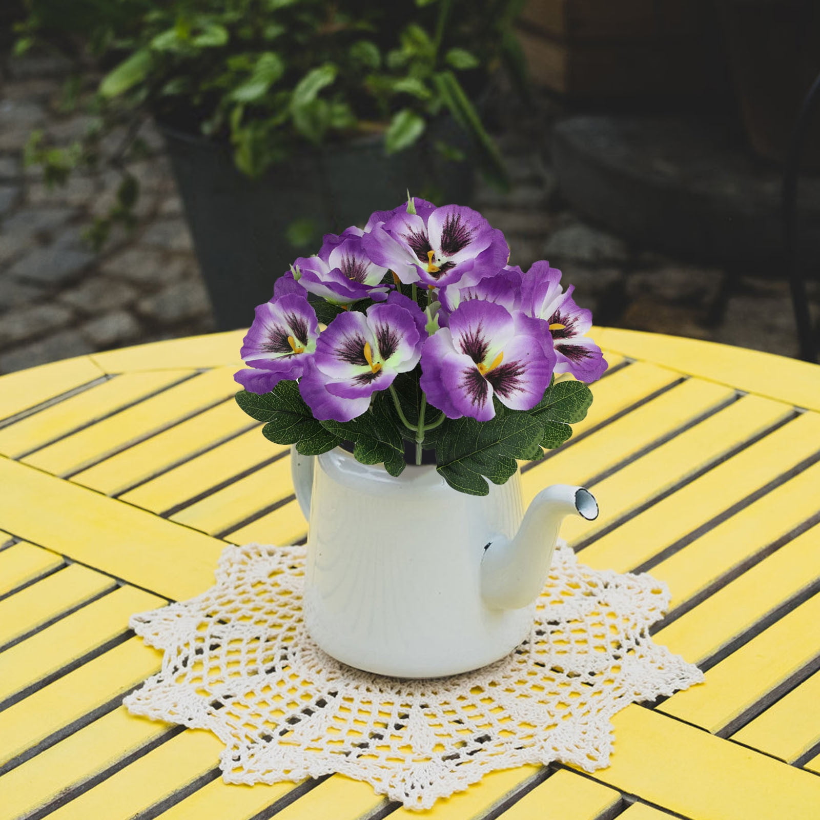 6 Bundles Outdoor Artificial Flowers, UV-Resistant Artificial Pansies, Outdoor Silk Flowers for Garden, Planter, Patio, Porch, and Indoor Home Decor