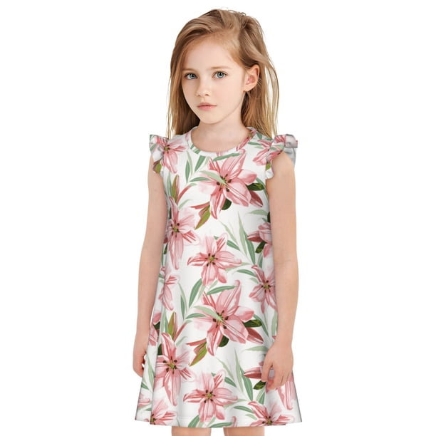 Balery Lilies Flowers Camisón de princesa para niñas, pijama de algodón con mangas abullonadas, suave y bonito.-Medium