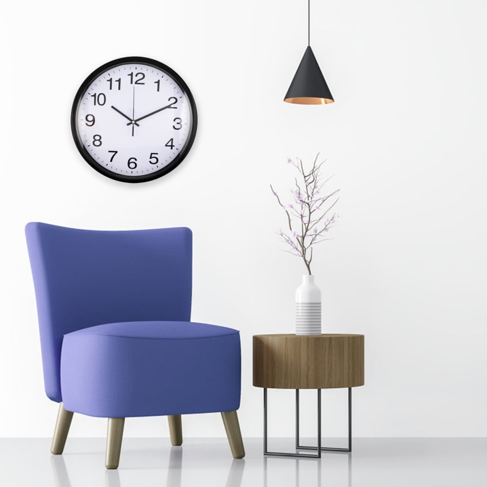 Plastic Frame Round Wall Clock 20CM Diameter Black and White Wall Clock for Living Room Bedroom