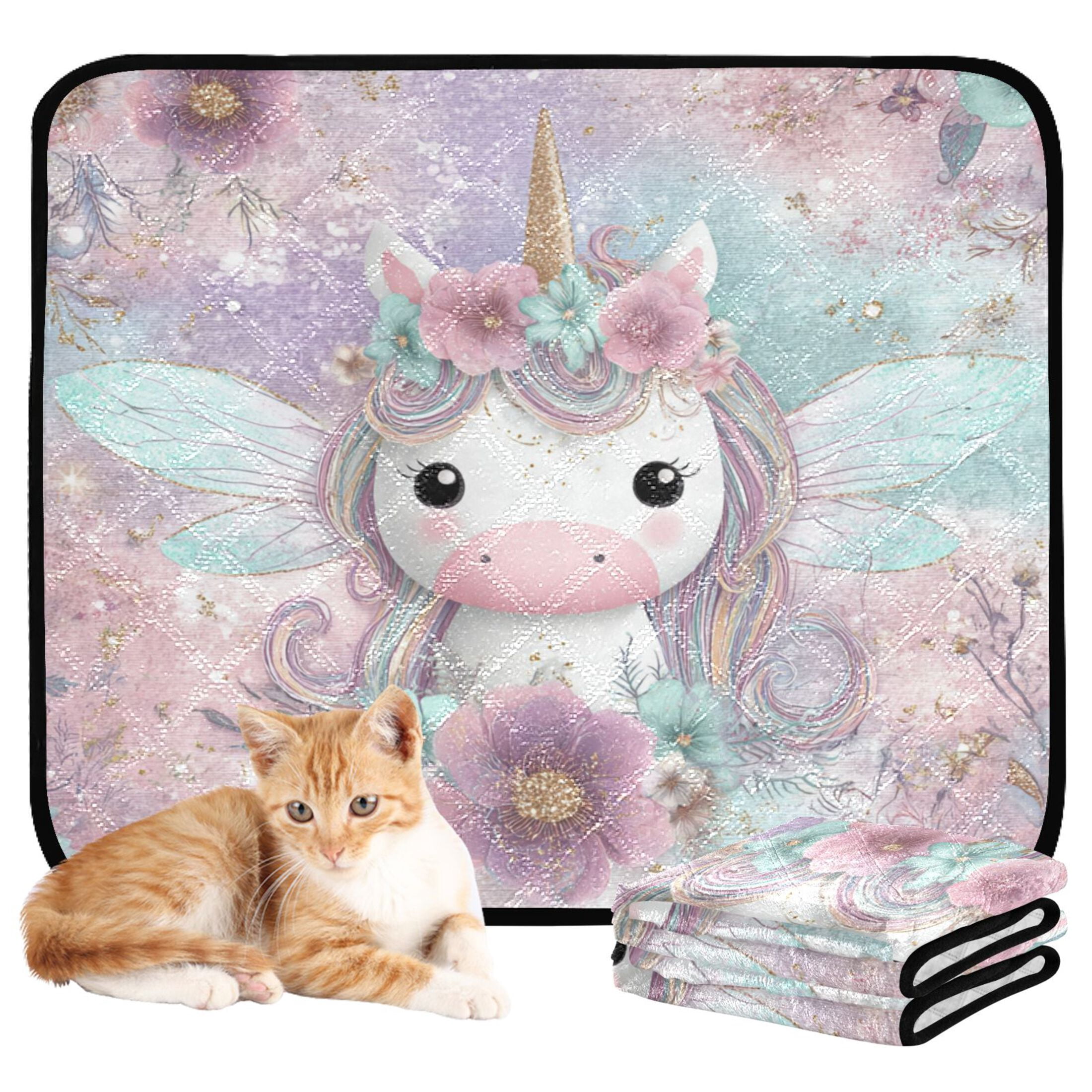 Qxltty Cute Unicorn Cat litter Pads Pet Set of 2 Diaper Mats Center Anti-leakage Layer Absorbent Soft and Comfortable