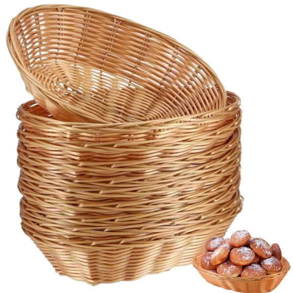 Handwoven Oval Plastic Basket,10Pcs Wicker Bread Baskets,Wicker Gift Baskets for Kitchen, Christmas Gifts, Centerpiece Display, Storing Bread, Fruits, Vegetables,M