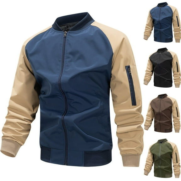 Miluxas Bomber Jacket Men Full Zip Coat Lightweight Cropped Jacket Slim Fit Biker Jacket Long Sleeve Casual Shirts Outerwear Dark Blue XL(XL)