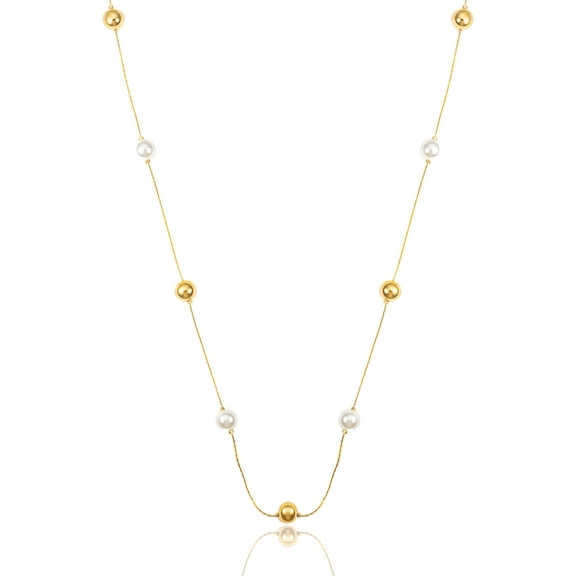 Two Tone Bead Pearl Opera Necklace (H220)