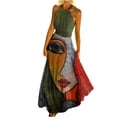 thumbnail image 2 of SMihono Robe Maxi Bohème d'Été pour Femmes Grande Taille Mode Décontractée Été Sans Manches Col Rond Robe Imprimée Col Halter Fermeture Éclair Robe Longue Plissée Robe de Plage, 2 of 8