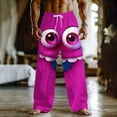 thumbnail image 2 of Wo-Fusoul Pants for Men, Loose Fit Casual Trousers with Elastic Drawstring Waist and Pockets, Mid Rise Cartoon Smiling Face Design, for Outdoor Vacation and Home, 2 of 5