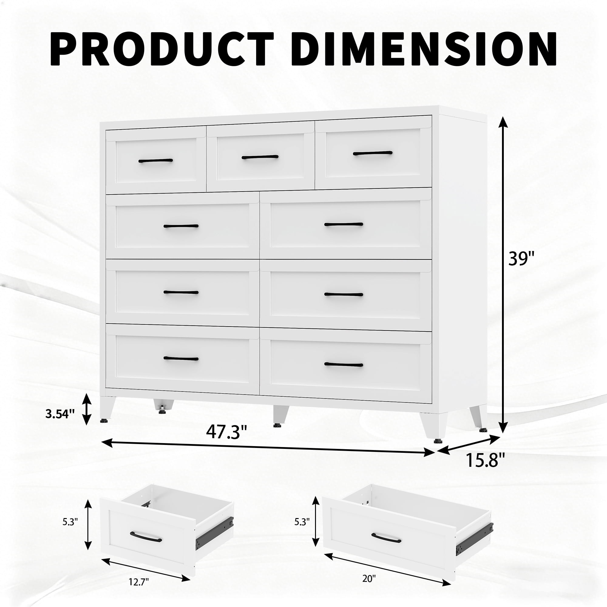 Aukfa 9-Drawer Tall Metal Dresser, Steel Storage Cabinet, Space Saving Chest of Drawers with Smooth Gliding Tracks