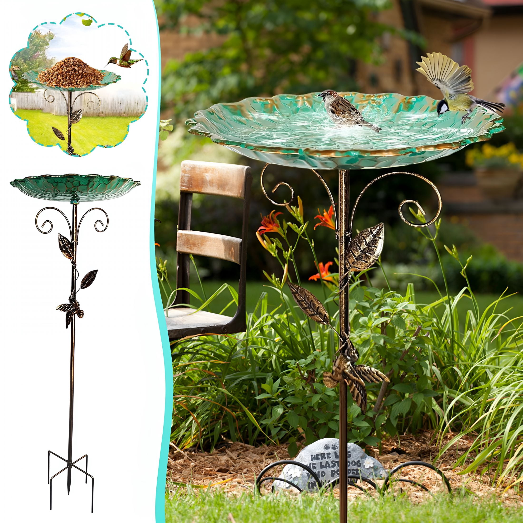 ACDANC 30In Metal Bird Bath for Outside, Vintage Freestanding Birdbaths & Birdfeeder, Bird Baths Feeder Bowl for Outdoors Garden Patio Yard Lawn Decor,5-Pronged Base, Decor for Garden Patio