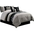 thumbnail image 7 of Chezmoi Collection 7-Piece Luxury Floral Leaves Embroidery Comforter Set, California King, Gray/Light Gray/Black, 7 of 7