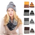 thumbnail image 3 of Hat Scarf Set Fashion Chunky Breathable Pompom Knitted Hat Loop Scarf for Woman, 3 of 10