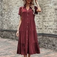 thumbnail image 3 of JBXKXYW Summer Dresses for Women 2024 Women's Button Up Shirt Summer Casual Short Sleeved V Neck Solid Color Midi Dress Womens Dresses Summer Dresses Midi Dress (Red,M), 3 of 6