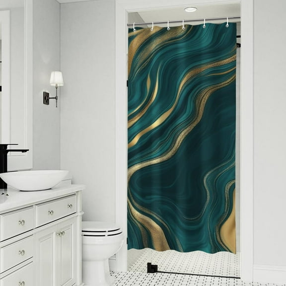 Teal Gold Marble Pattern Shower Curtain 36"x72" ,Bathroom Decorative Shower Curtains Set with 12 Hooks,Modern Waterproof Washable Shower Curtain