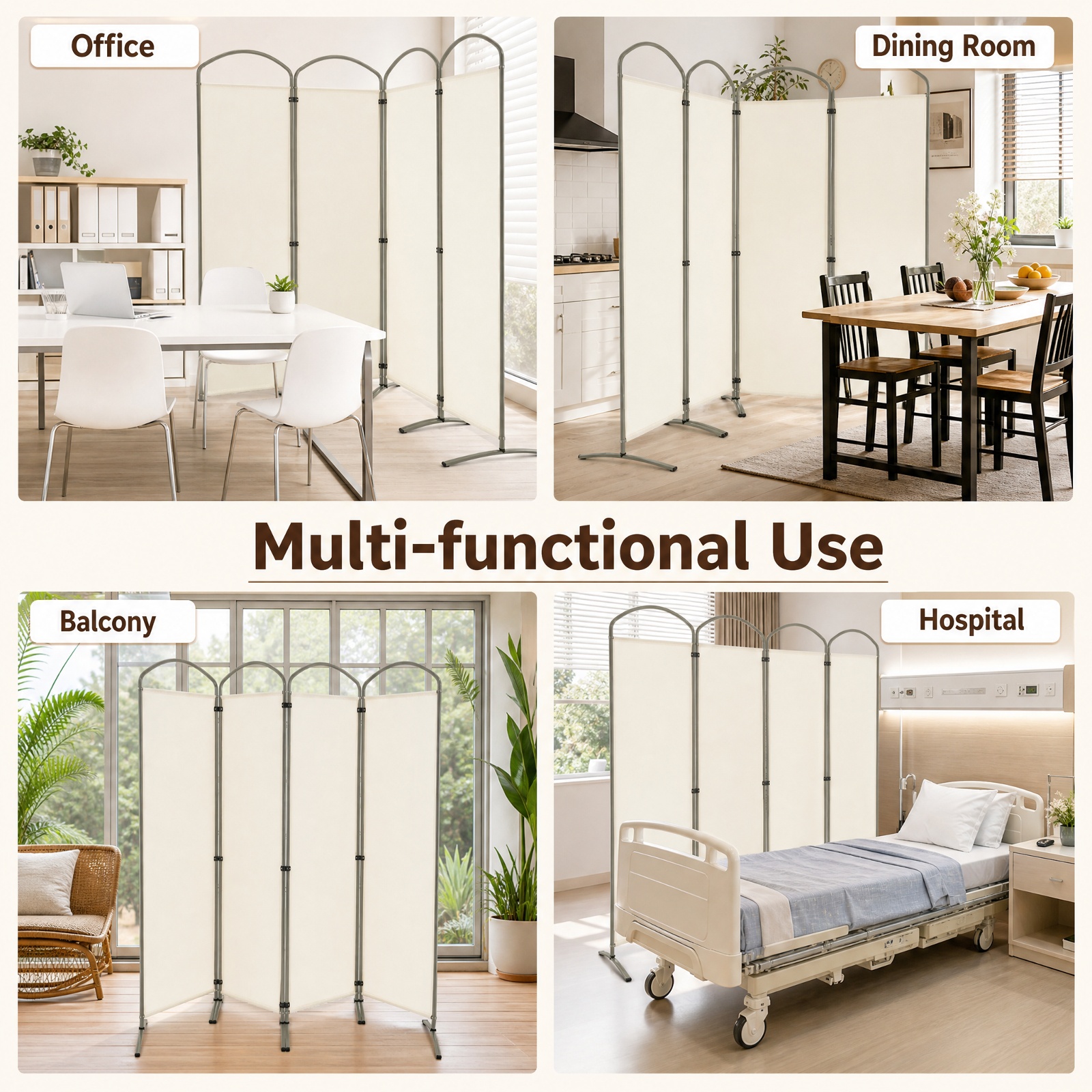 Vebreda 6.2Ft Folding 4-Panel Room Divider for Home Office Living Room, Durable Material, Flexible Design, folding privacy screen