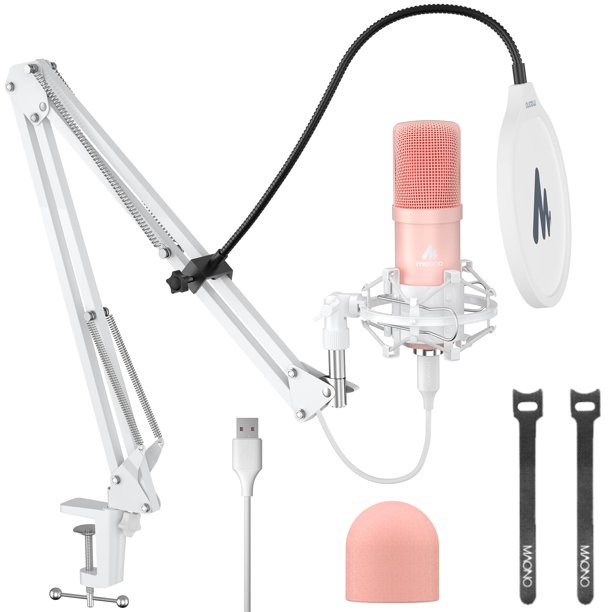 Micrófono USB MAONO AU-A04 192 kHz/24 bits para podcast, color rosa