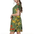 thumbnail image 2 of Gukieu Botanical Garden With Cats Print Women's Short Sleeve Dress, Elastic Waistband A-line with Pockets Summer Dress, Suitable for Daily Leisure, Work, Vacation, 2 of 6