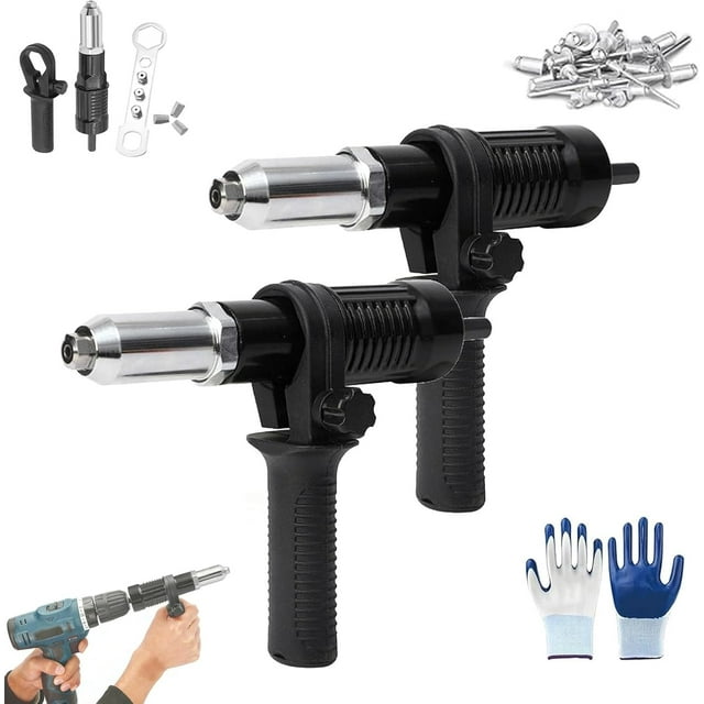 Kit Adaptateur de Pistolet à Rivets Électrique Professionnel, Installation Multi-Buse en Acier Allié, Adaptateur de Pistolet à Rivets Électrique de Qualité Professionnelle pour Perceuse Électrique Sans Fil en Métal et Aluminium (2 Pcs)