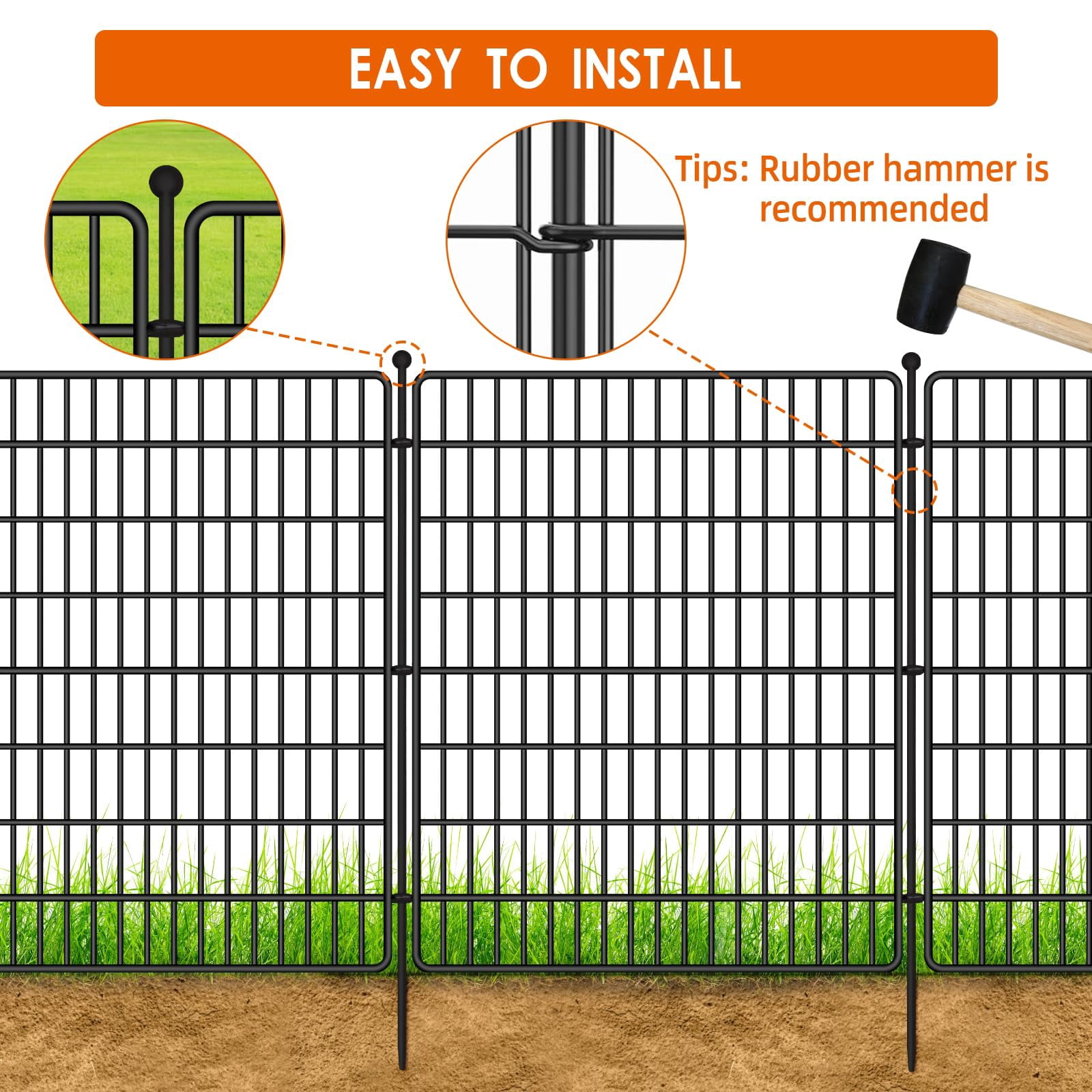10 Panels Garden Fence,No Dig Decorative Outdoor Garden Fence for Yard,Animal Barriers Fencing Rustproof Metal Panel Border for Dog, Rabbits Patio Camping Temporary Ground Stakes