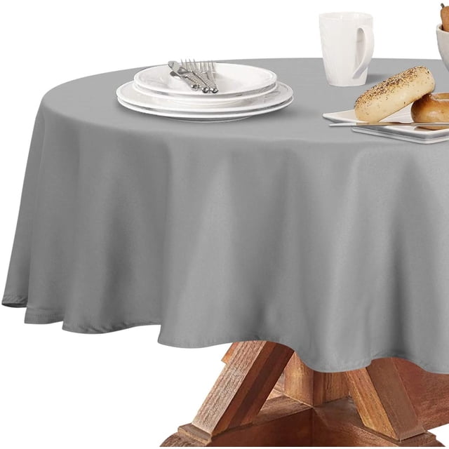 LAICAIW 210GSM Round Table Cloth, Water Resistance Microfiber Tablecloth, Decorative Fabric Circular Table Cover for Outdoor and Indoor Use (Silver, 70 Inch Diameter)