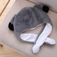 thumbnail image 2 of WORGEOUS Gorro de orejas de felpa Sombrero divertido Gorro de orejas de animales Gorro de airbag de hámster móvil para mujeres y niños (gris oscuro）, 2 of 8