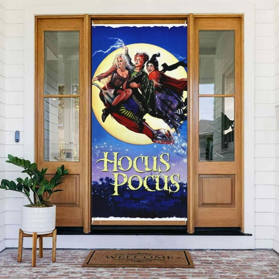 Door Cover Decoration Hocus Pocus Hanging Banner Backdrop Tapestry Outdoor Party Decor 72.8 x 35.4 Inch