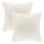 Soft Corduroy Striped Velvet Series Decorative Throw Pillow, 18" x 18", Off White, 2 Pack