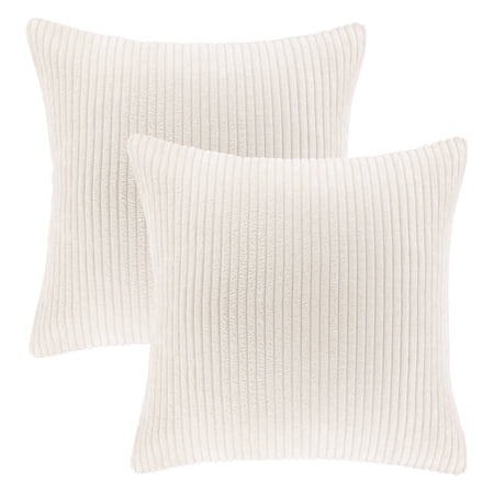 Soft Corduroy Striped Velvet Series Decorative Throw Pillow, 18" x 18", Off White, 2 Pack