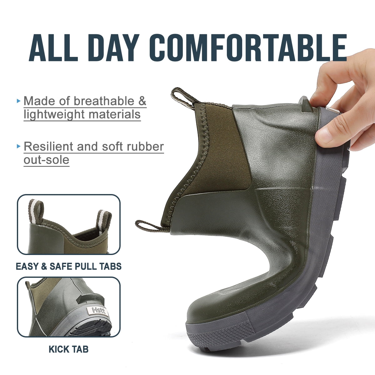 Lcamaw Men's Deck Boots, Waterproof Ankle Rain Boots with Anti-Slip Traction, Rubber Garden & Fishing Boots for Boating, Camping, Farming & Outdoor Work