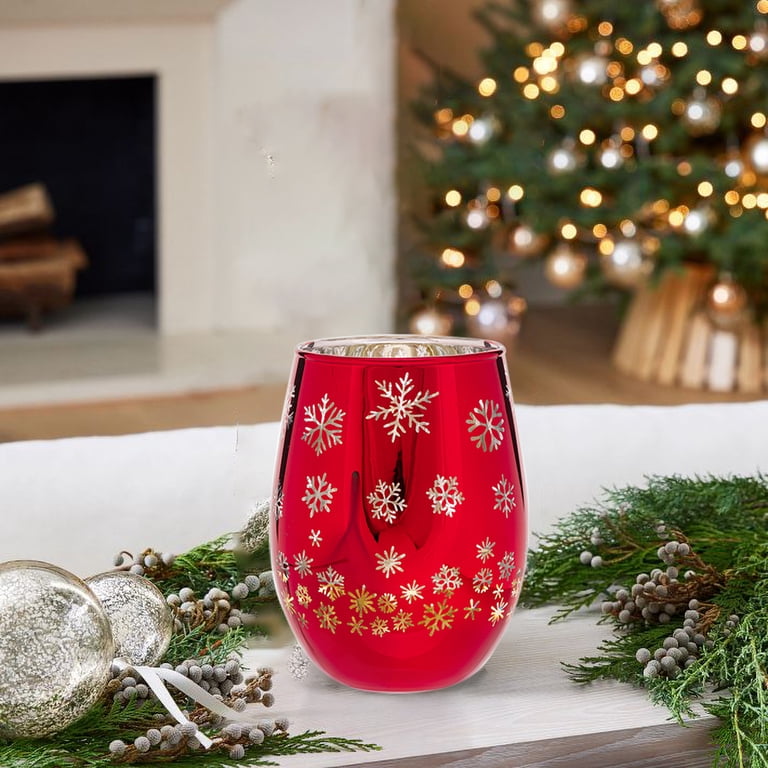 Stemless Snowflake Wine Glass 17.5 OZ Holiday Time