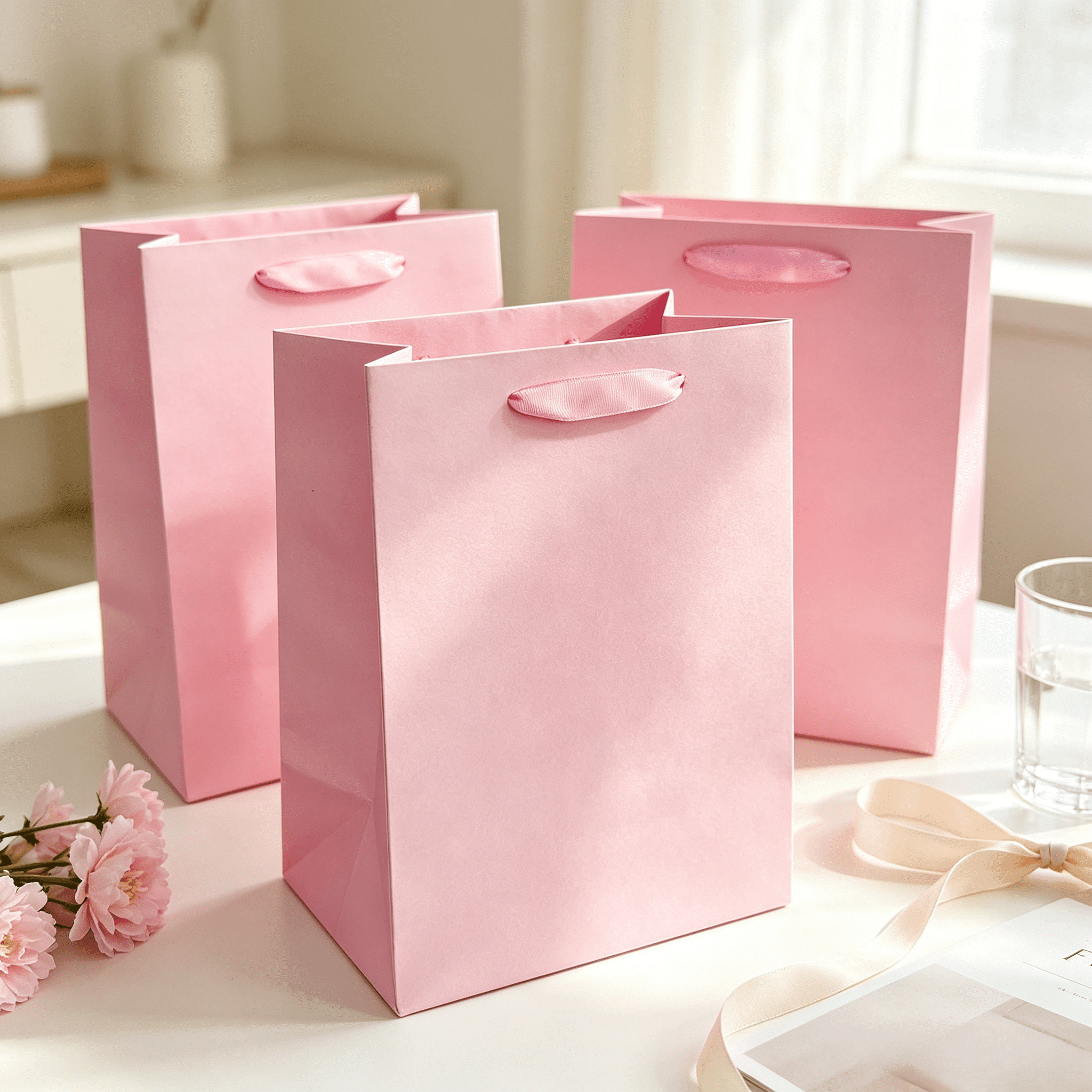 Large Pink Paper Gift Bags, 7" x 5" x 10", 3 Count, by Way To Celebrate