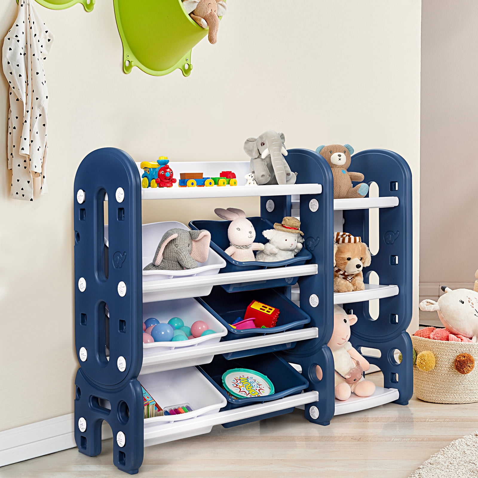Infans Kids Toy Storage Organizer w/ Bins & Multi-Layer Shelf for Bedroom Playroom Blue