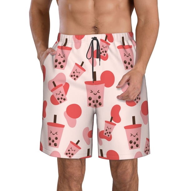 Balery Boba Milk Tea Traje de Baño Estilo Hawaiano para Hombre, Shorts de Secado Rápido con Bolsillos-XX-Large