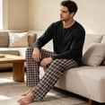 thumbnail image 3 of HAJWOH Mens Pajamas Set Cotton Long Sleeve and Plaid Long Pants Sleepwear Soft Casual Loungewear Set with Pockets, 3 of 3