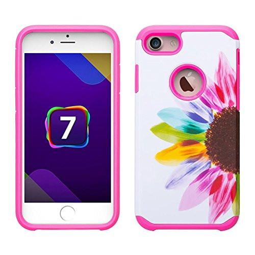 Coverlab iPhone 7 Case, Apple iPhone 7 [Shock Absorption/Impact Resistant] Hybrid Dual Layer Armor Defender Protective Case Cover for iPhone 7, Rainbow Flower