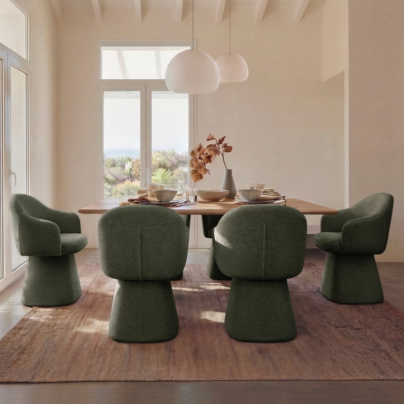 Spruce & Spring 360° Swivel Dining Chair, Spill-Proof & Stain Resistant Barrel Armchair with Rotating Base, Modern Upholstered Seat and Removable Back Support Pillow for Kitchen Living Room, Green