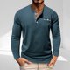 thumbnail image 1 of Blusas y camisas de manga larga con cuello redondo para hombre, informales, de manga larga, cuello redondo, medio botón, a cuadros, con bolsillos y bloques de color, blusas de poliéster para hombre, 1 of 7
