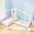 thumbnail image 1 of Gymax L-shaped Double Twin Beds House Platform Beds w/ Window & Fences ray White, 1 of 10