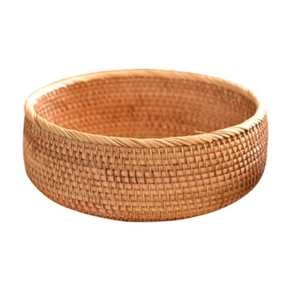SIYTUAU Small Rattan Woven Basket For Fruit Vegetable Storage Drainage 20X20X5Cm Size Brown Wood Material Household Kitchen Organizer Basket A