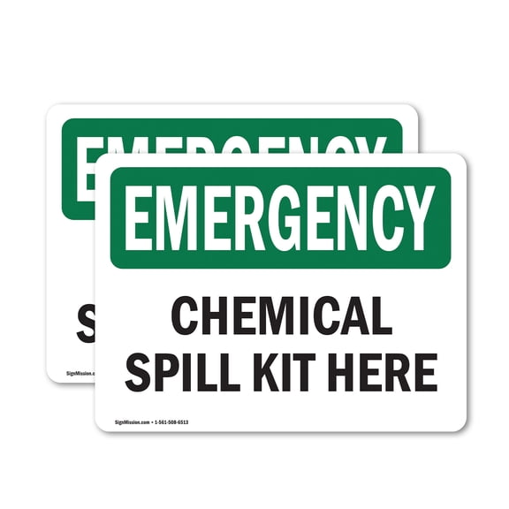 (2 Pack) Chemical Spill Kit Here OSHA Emergency Sign 24 Inch X 18 Inch Vinyl Label Decal Sticker Weather Resistant, UV Protected for Workplace, Business, and Construction Site, Made in