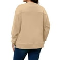 thumbnail image 6 of FlorCurve Plus Size Sweatshirts for Women Crew Neck Long Sleeve Pullover Sweatshirts Fleece Side Split Oversized Blouse, Khaki XL, 6 of 9